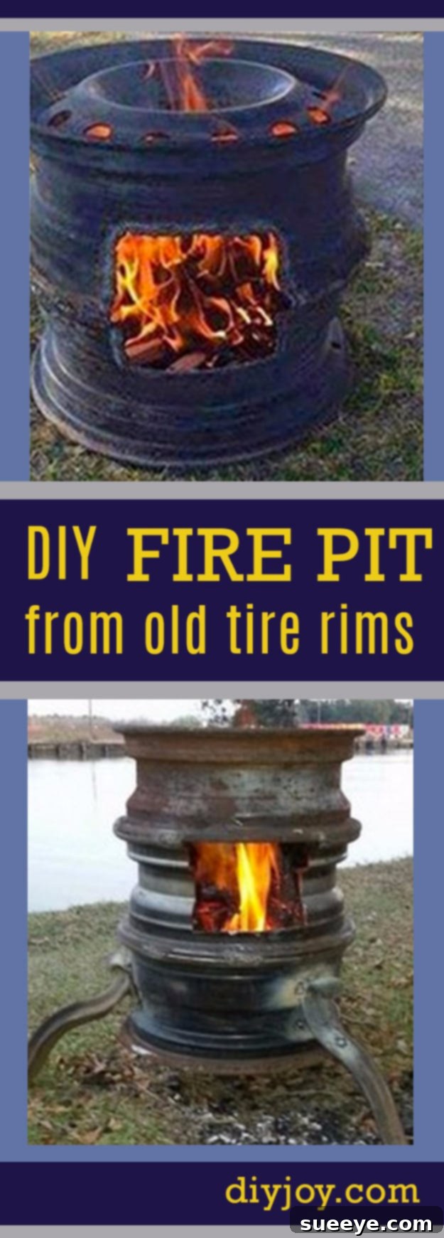 Old Tire Rim Fire Pits - Recycled DIY DIY fire pit made from old tire rims, perfect for backyard gatherings