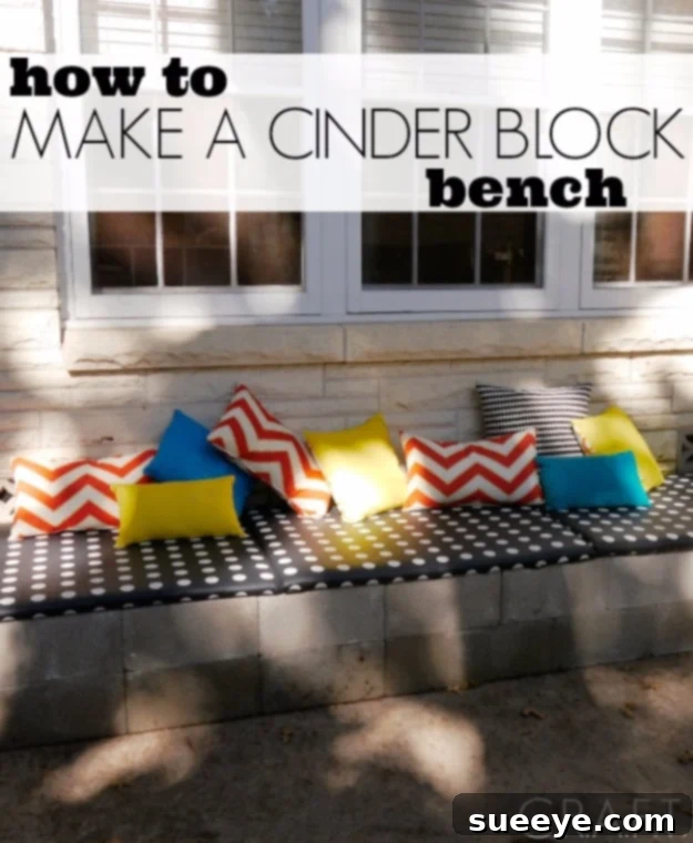 DIY Cinder Block Bench - Best Outdoor Seating Idea Robust DIY cinder block bench for outdoor seating in garden or patio