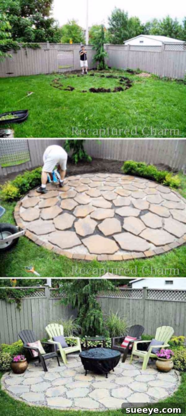 DIY Round Firepit Area - Backyard Entertainment DIY round fire pit area with stone pavers for backyard entertainment