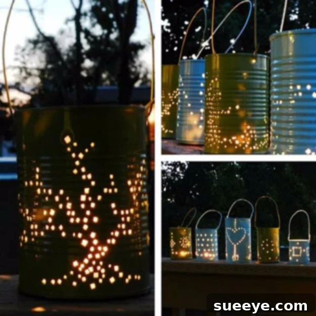Tin Can Lantern - Upcycled Lighting Decorative tin can lanterns creating beautiful light patterns for outdoor decor