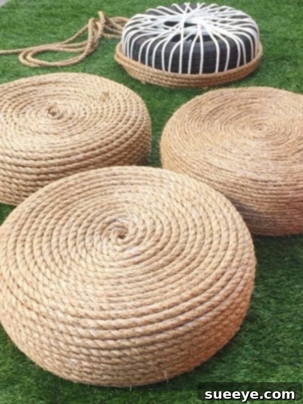 DIY Rope Ottomans - Outdoor Furniture Elegant DIY rope ottomans for stylish and comfortable outdoor living spaces