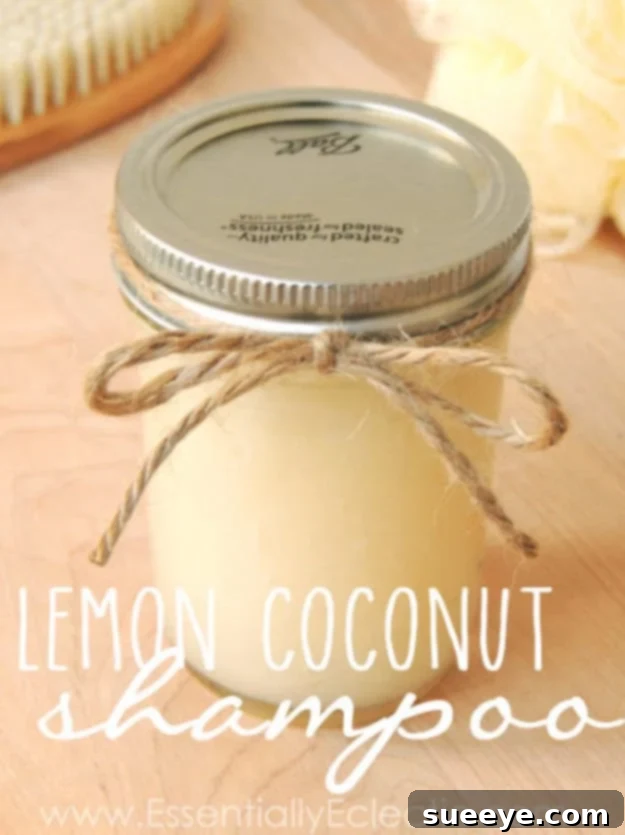DIY Lemon Coconut Shampoo Lemon Coconut Shampoo in a dispenser bottle