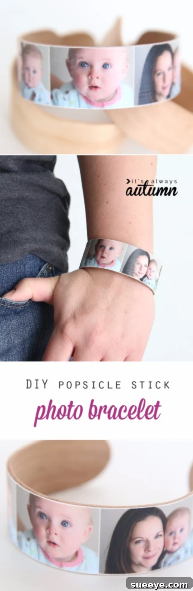 DIY Popsicle Stick Photo Bracelet: A fun and wearable memory craft Wearable DIY Popsicle Stick Photo Bracelet with miniature images
