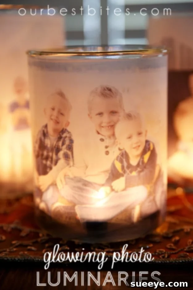 Glowing Photo Luminaries: Ethereal display for cherished moments Softly Glowing Photo Luminaries illuminating a space