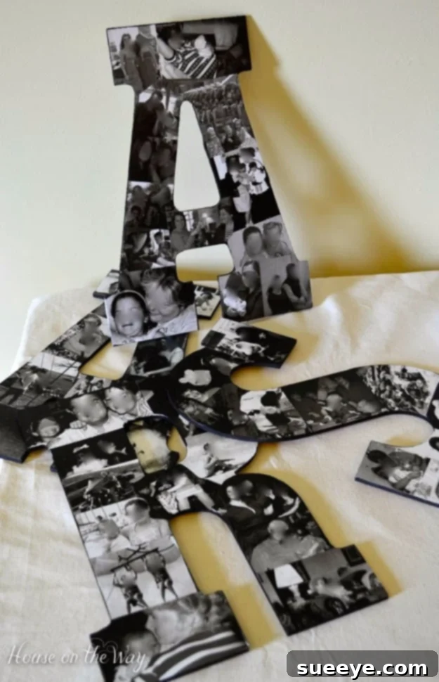DIY Photo Collage Letters: A personal and decorative way to display photos Personalized DIY Photo Collage Letters on a white wall
