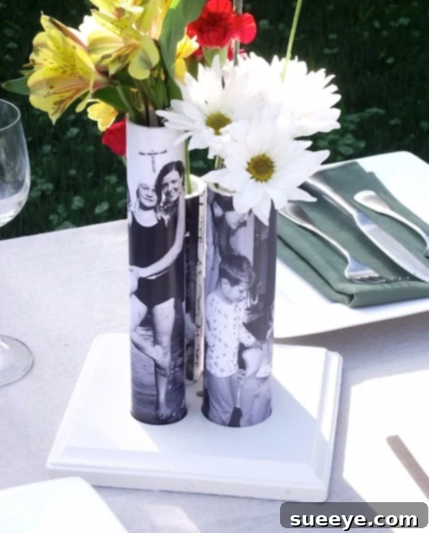 Photo Vases From PVC Pipe: Innovative and artistic photo display Creative Photo Vases made from PVC pipe with transferred images
