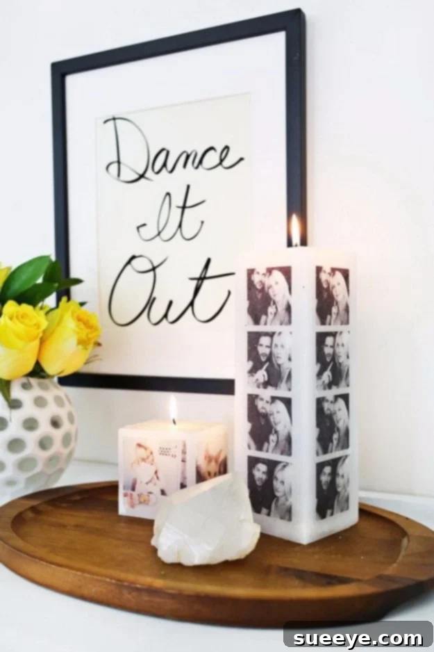 DIY Photo Candle: A unique and glowing way to display memories Handmade Photo Candle emitting a soft light with a transferred image
