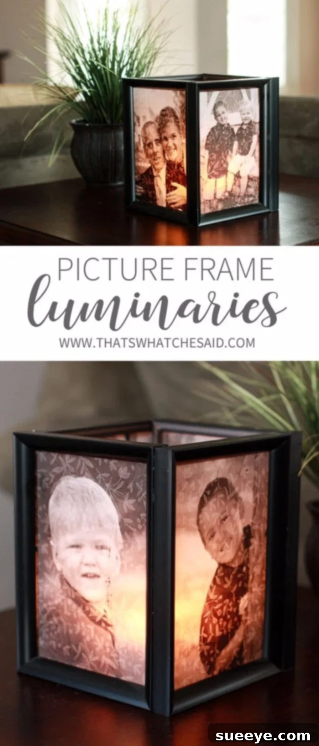Picture Frame Luminaries: Elegant and glowing photo display Glowing Picture Frame Luminaries showcasing family photographs