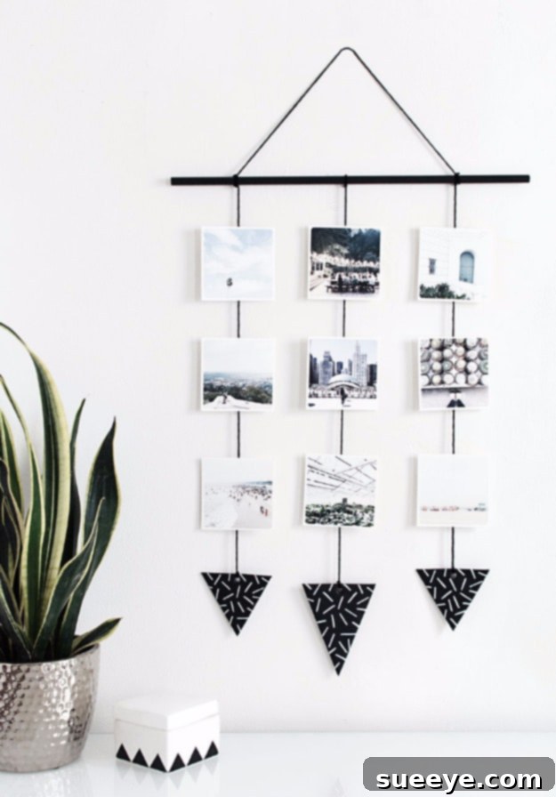 DIY Photo Wall Hanging: A contemporary and flexible way to display pictures Stylish DIY Photo Wall Hanging with multiple clipped photos