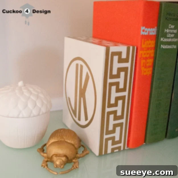 Gold Monogrammed Greek Key Bookend with Sharpie