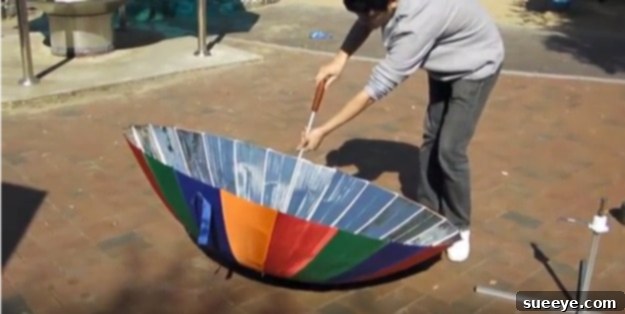 Turn an Umbrella into a Solar Cooker Creative Solar Cooker made from an umbrella for outdoor cooking