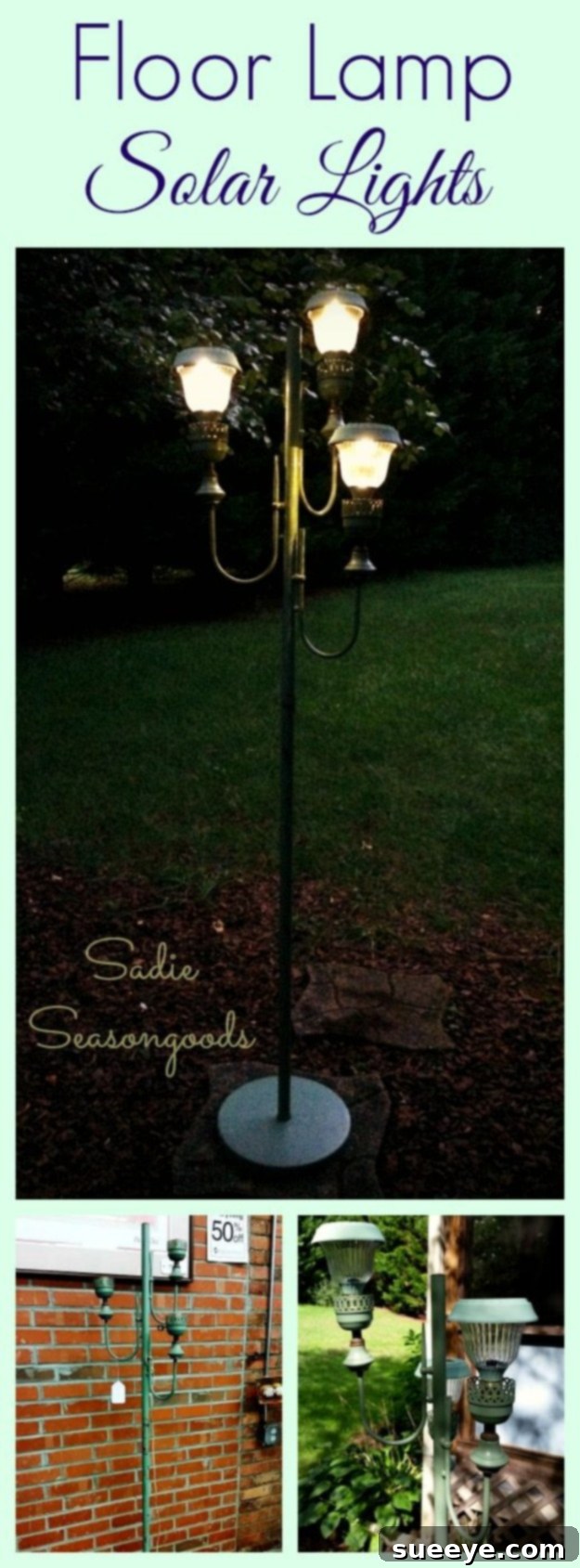 Upcycle a Floor Lamp into Solar Garden Lights Upcycled Floor Lamp Solar Lights for stylish outdoor illumination