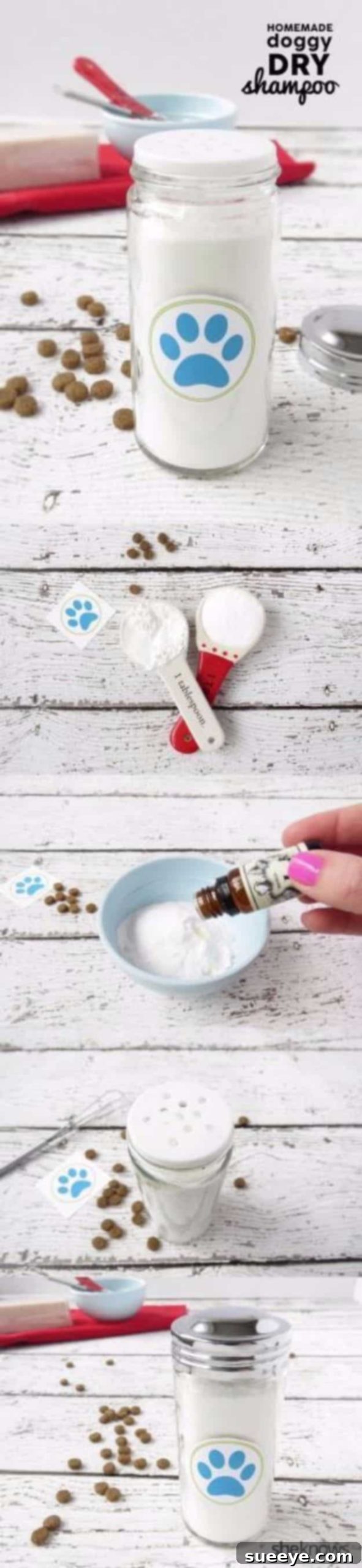 DIY Dry Dog Shampoo: Quick Cleansing & Flea Deterrent Homemade dry dog shampoo, a quick cleansing solution for dogs between baths that also deters fleas.