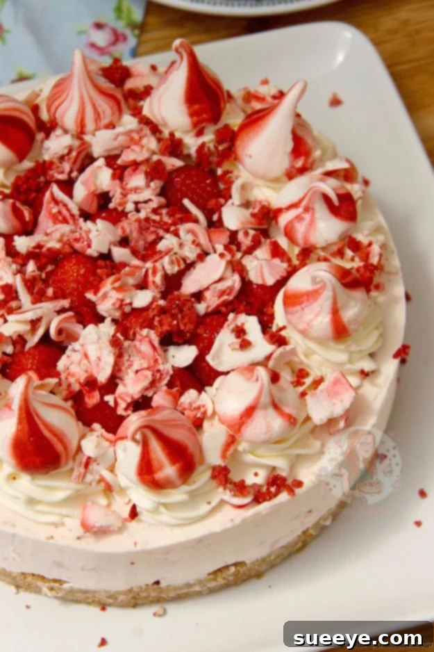 No Bake Eton Mess Cheesecake: Easy British Inspired Dessert Elegant No Bake Eton Mess Cheesecake with berries and meringue