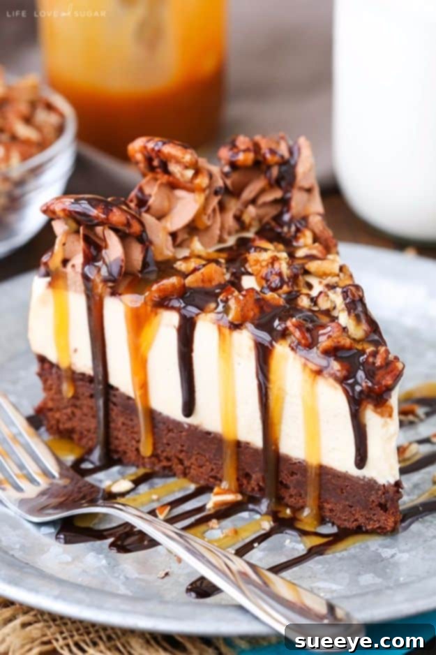 Turtle Brownie Cheesecake: Rich & Flavorful Dessert Decadent Turtle Brownie Cheesecake with chocolate, caramel, and pecans