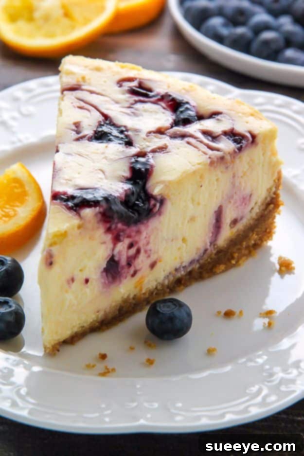 Lemon Blueberry Swirl Cheesecake: Easy Fruit Dessert Refreshing Lemon Blueberry Swirl Cheesecake, perfect for summer