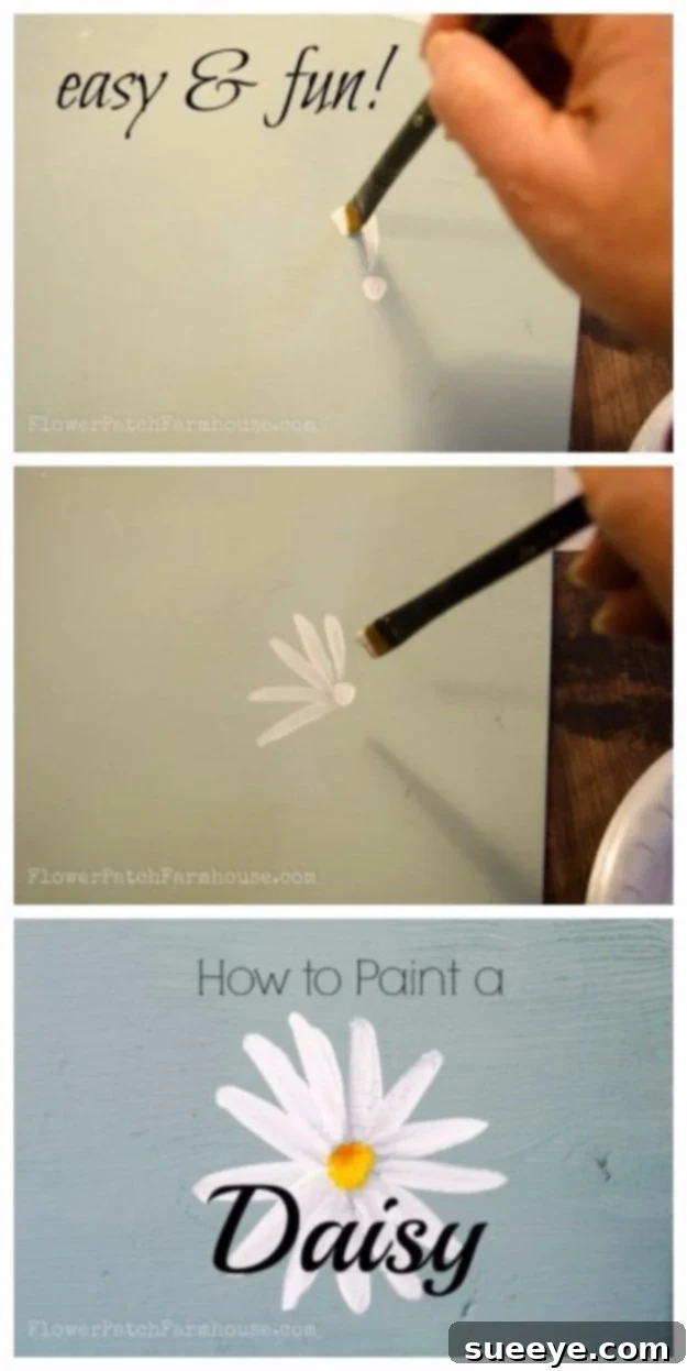 DIY Canvas Painting Ideas - Handpainted Daisy - Cool and Easy Wall Art Ideas You Can Make On A Budget #painting #diyart #diygifts Handpainted Daisy - Easy Floral Canvas Art