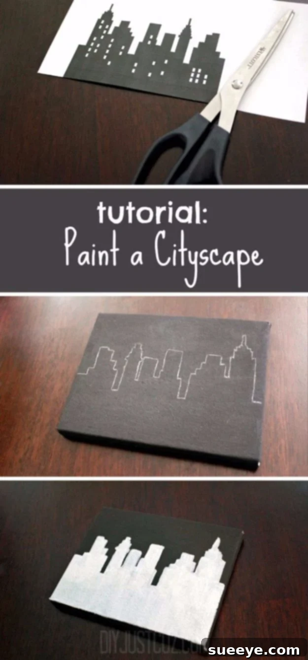 DIY Canvas Painting Ideas - Paint A Cityscape - Cool and Easy Wall Art Ideas You Can Make On A Budget #painting #diyart #diygifts Cityscape Canvas Painting - Modern Urban Wall Art
