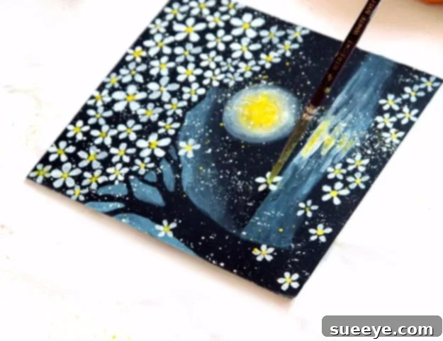 DIY Canvas Painting Ideas - Cherry Blossoms In Moonlight - Cool and Easy Wall Art Ideas You Can Make On A Budget #painting #diyart #diygifts Cherry Blossoms in Moonlight - Easy Romantic Canvas Art