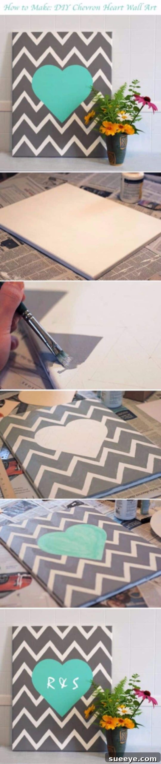 DIY Canvas Painting Ideas - DIY Chevron Heart - Cool and Easy Wall Art Ideas You Can Make On A Budget #painting #diyart #diygifts DIY Chevron Heart - Easy Patterned Canvas Art