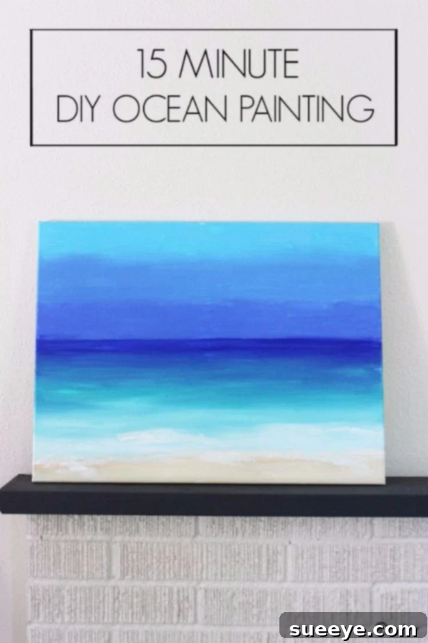 DIY Canvas Painting Ideas - 15 Minute DIY Ocean Painting - Cool and Easy Wall Art Ideas You Can Make On A Budget #painting #diyart #diygifts 15 Minute DIY Ocean Painting - Fast & Easy Canvas Art