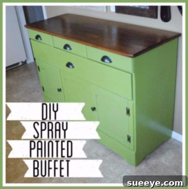 DIY Spray Painted Buffet Furniture Elegant buffet cabinet completely transformed with a new color and finish using spray paint, showcasing a dramatic update