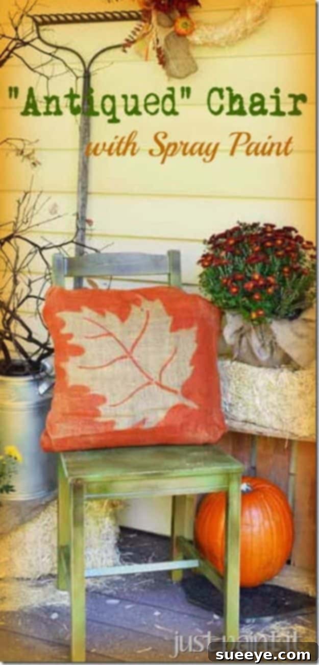 Antiqued Chair Makeover with Spray Paint Chair finished with an antiqued effect using spray paint, achieving a charming vintage aesthetic with ease