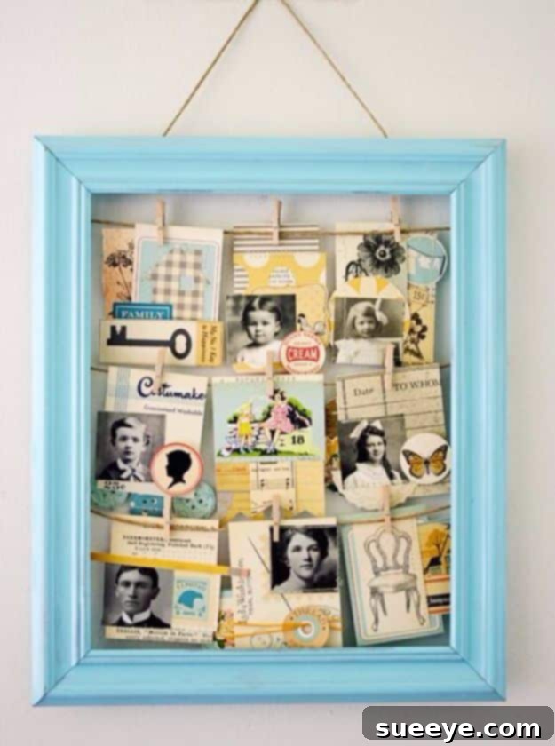 DIY Clothesline Frame with Spray Paint Handmade clothesline photo frame featuring a custom spray painted finish, ideal for a charming photo display