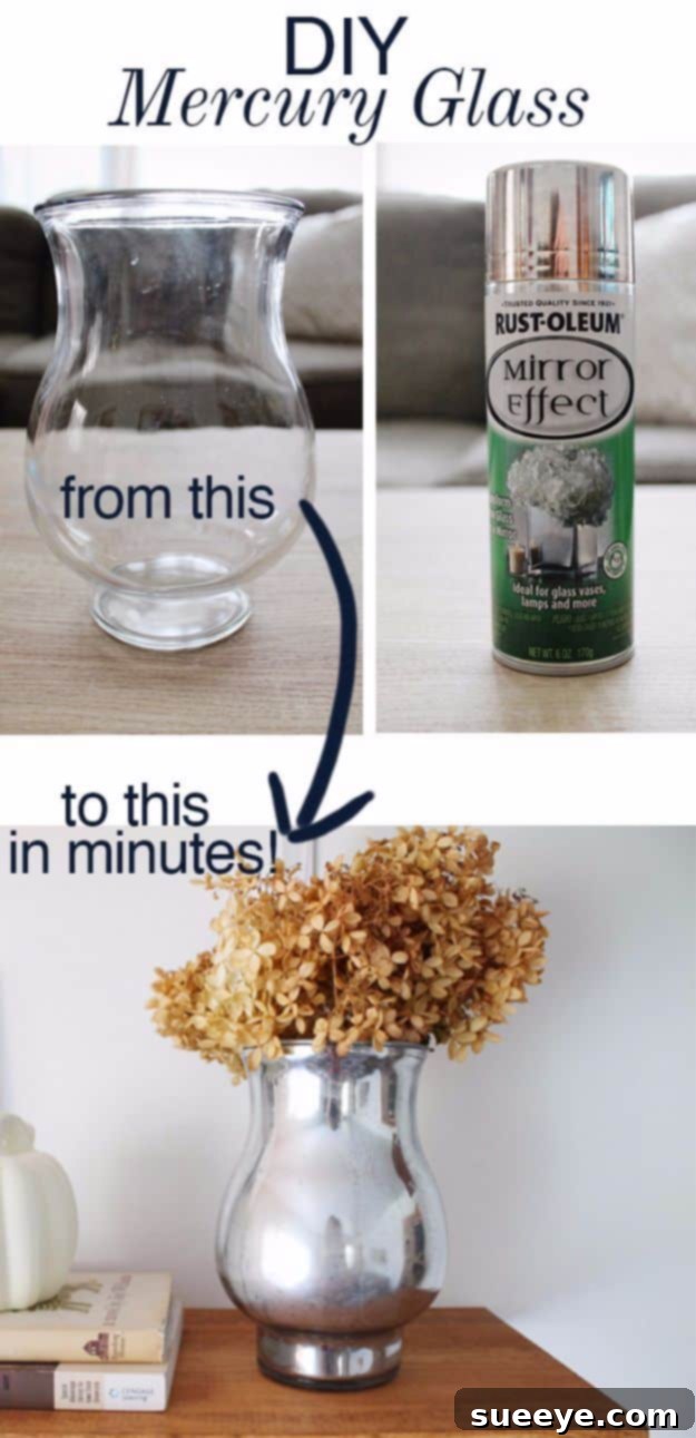 DIY Mercury Glass Vase with Spray Paint Elegant DIY mercury glass vase created using special spray paint techniques to replicate the vintage look