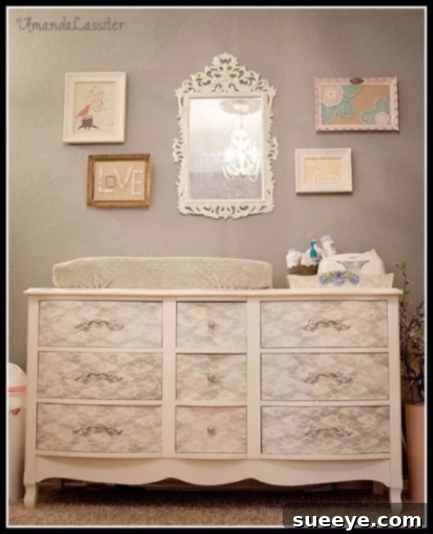 Spray Paint Vintage Nursery Dresser Vintage nursery dresser thoughtfully spray painted for a modern and charming baby's room, showing before and after