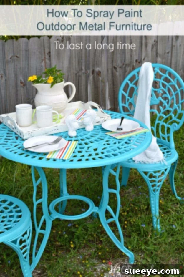 Durable Spray Paint for Metal Outdoor Furniture Refurbished metal outdoor chair with durable, weather-resistant spray paint, designed to withstand the elements