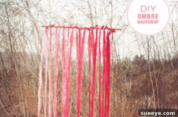 DIY Outdoors Wedding Ideas - DIY Ombre Fabric Backdrop - Step by Step Tutorials and Projects Ideas for Summer Brides - Lighting, Mason Jar Centerpieces, Table Decor, Party Favors, Guestbook Ideas, Signs, Flowers, Banners, Tablecloth #wedding #diy DIY Outdoors Wedding Ideas - DIY Ombre Fabric Backdrop