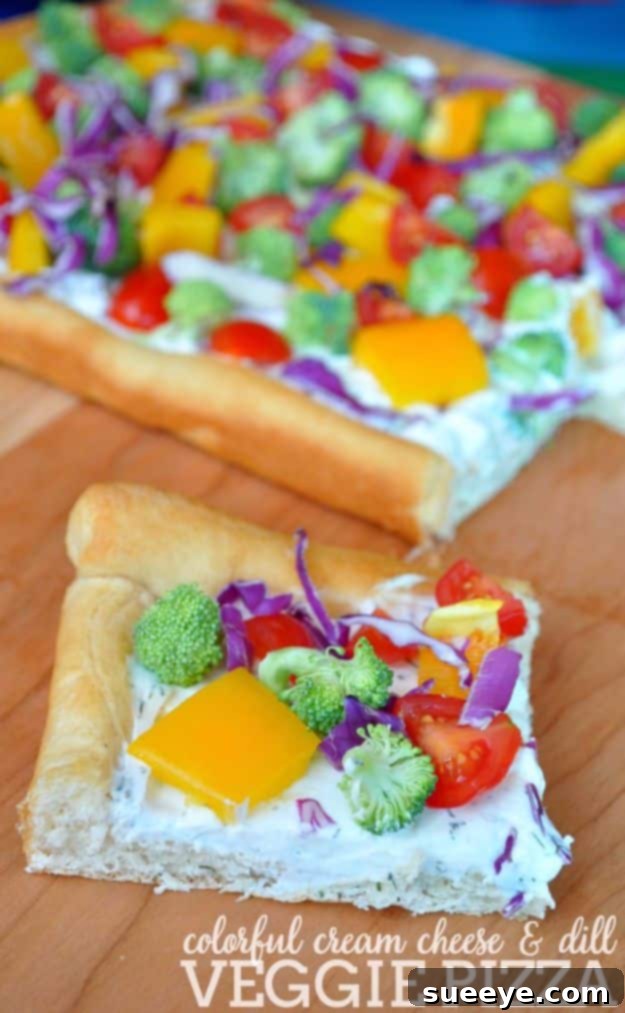 Cream Cheese And Dill Veggie Pizza Fresh Cream Cheese and Dill Veggie Pizza, a colorful and healthy appetizer.