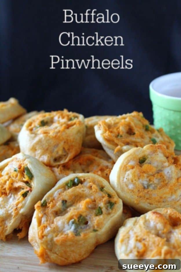 Buffalo Chicken Pinwheels Zesty Buffalo Chicken Pinwheels made with crescent rolls, ideal for appetizers or game day.