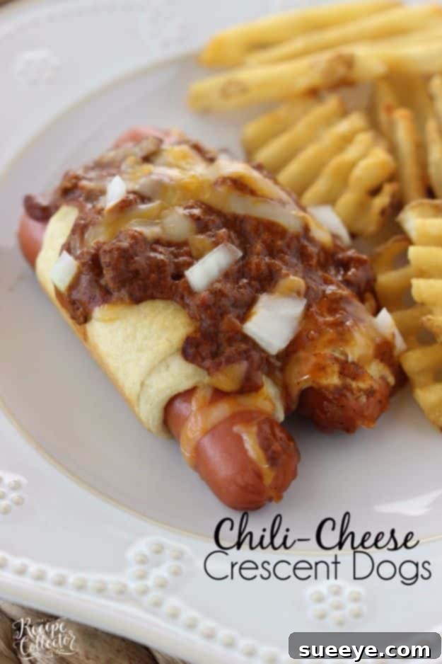 Chili Cheese Crescent Dogs Fun Chili Cheese Crescent Dogs, a twist on classic pigs in a blanket for a meal or party.