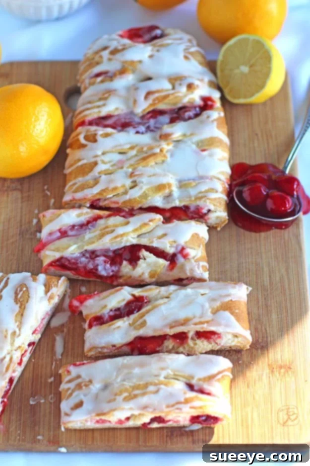 Lemon Cherry Cheese Danish Bright and fruity Lemon Cherry Cheese Danish with a crescent roll crust.