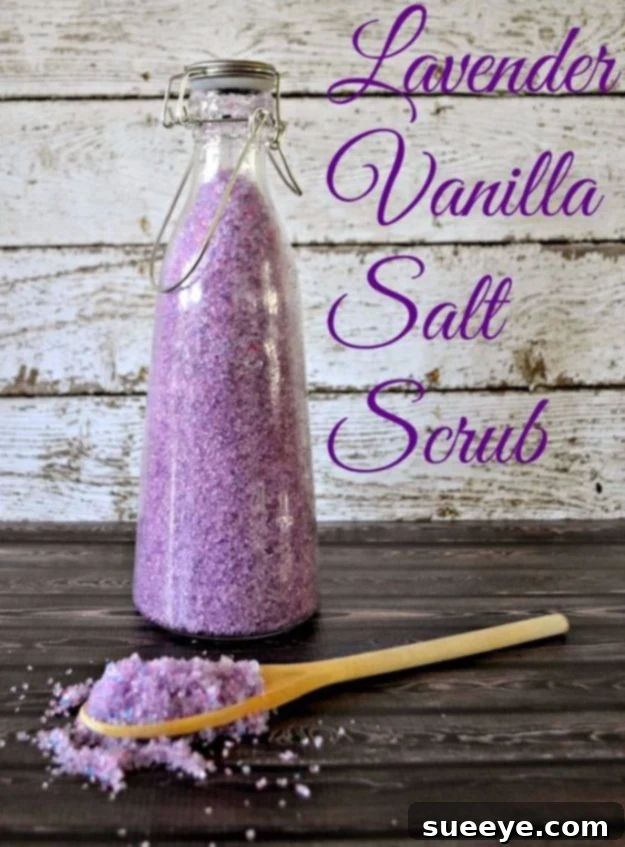 Lavender Vanilla Salt Scrub DIY Lavender Vanilla Salt Scrub for soft, scented skin