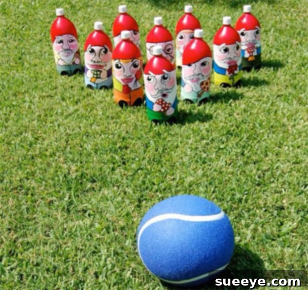 Gnome Lawn Bowling: Adorable and eco-friendly backyard game DIY Gnome Lawn Bowling game from upcycled bottles