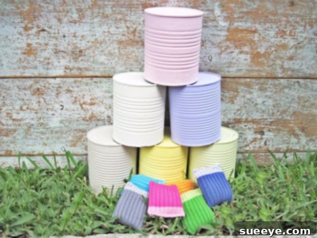 Crazy Cans: Simple and fun outdoor toss game for all ages DIY Crazy Cans target toss game for kids' parties