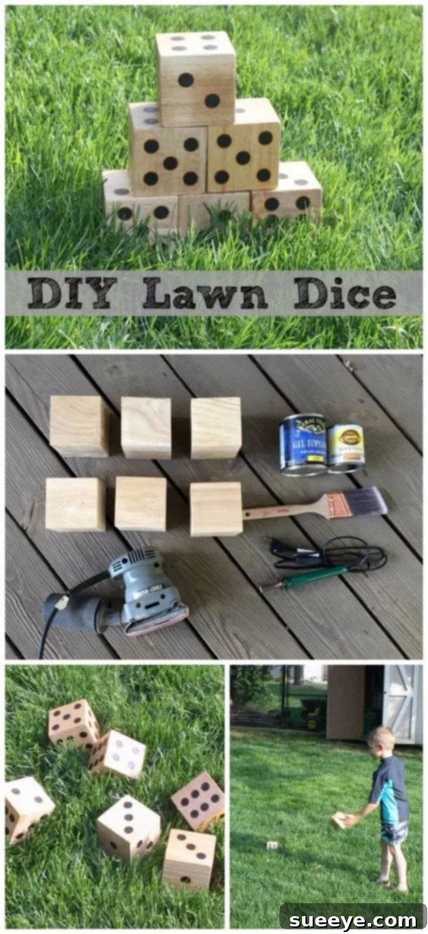 Wooden Yard Dice: Versatile oversized game pieces for endless fun Homemade Wooden Yard Dice for various outdoor games