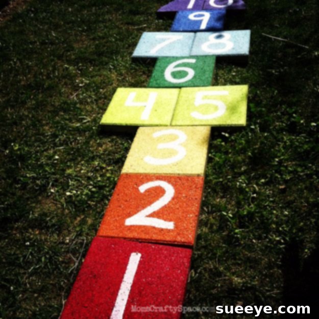 Rainbow Paver Hopscotch: Permanent and colorful outdoor fun Colorful DIY Rainbow Paver Hopscotch for kids' play