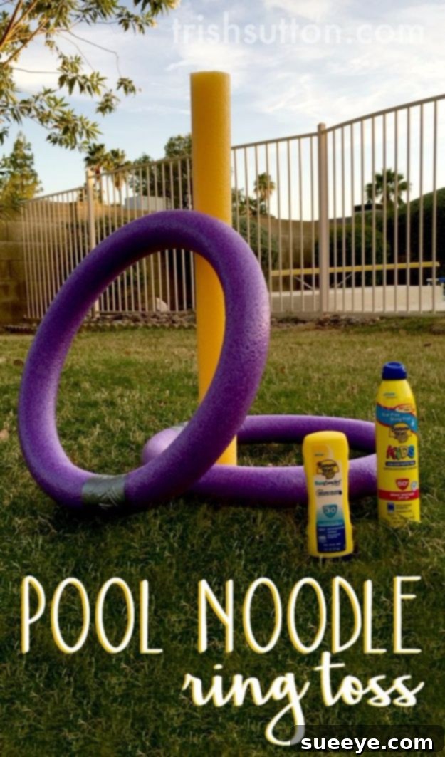 Pool Noodle Ring Toss: Easy and safe outdoor game for kids Colorful DIY Pool Noodle Ring Toss game for summer fun
