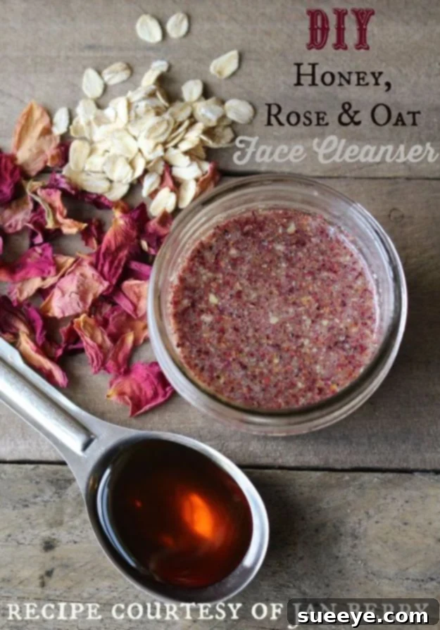 Homemade Honey Rose Petal and Oat Face Cleanser for natural skincare