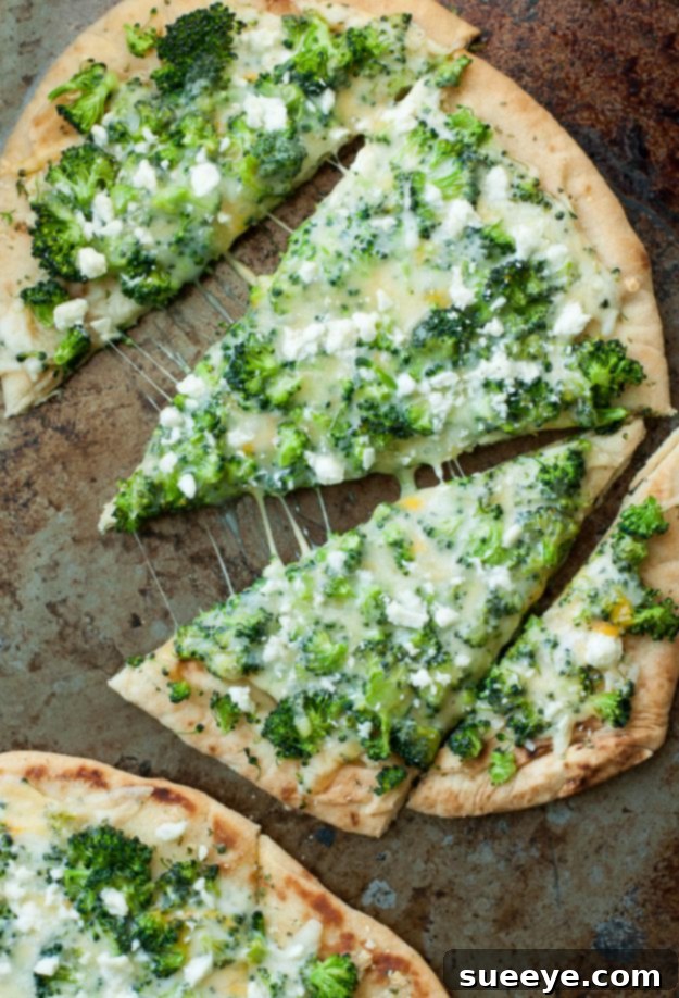 Broccoli and Cheddar Four-Cheese Pizza