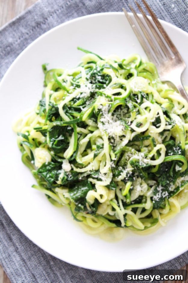 A bowl of 5-Ingredient Spinach Parmesan Zucchini Noodles