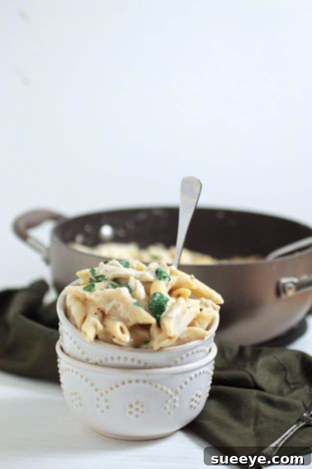 Creamy Chicken Spinach Alfredo pasta dish
