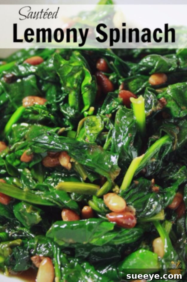 Fresh Sauteed Lemony Spinach in a pan