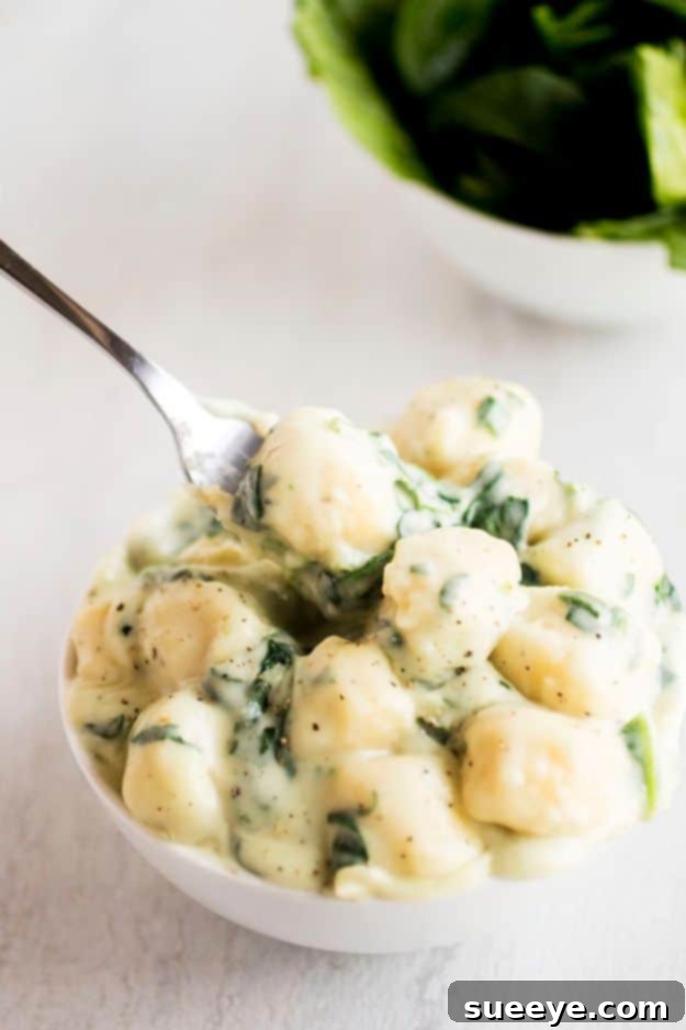 Homemade Parmesan Spinach Gnocchi on a plate