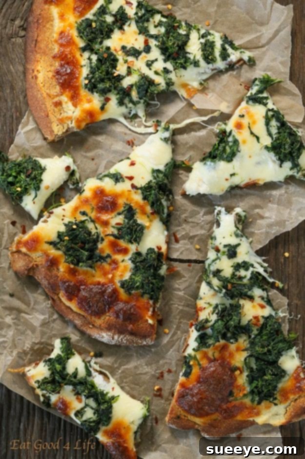 Roasted Garlic Spinach White Pizza with a creamy base