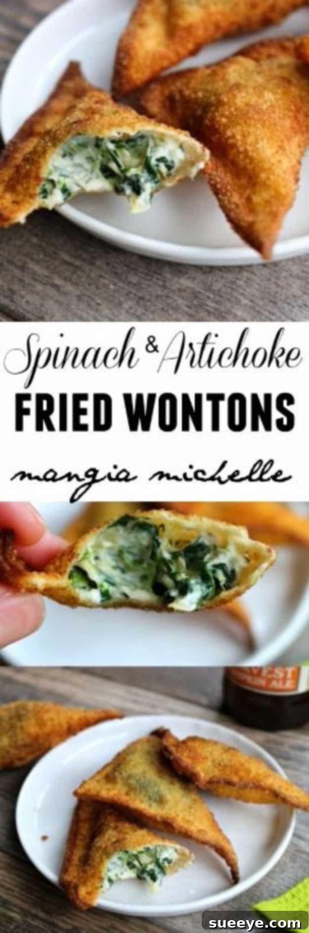 Crispy Spinach and Artichoke Fried Wontons on a plate